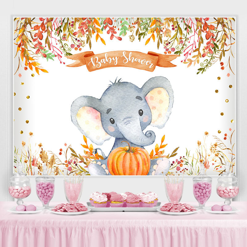 Lofaris Elephant Pumpkin Baby Shower Gold Glitter Theme Backdrop