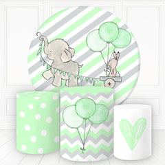 Lofaris Elephant Rabbit Green Balloon Round Birthday Backdrop Kit