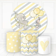 Lofaris Elephant Rabbit Yellow Balloon Round Birthday Backdrop Kit