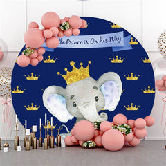 Lofaris Elephant With Glitter Crowns Round Baby Shower Backdrop