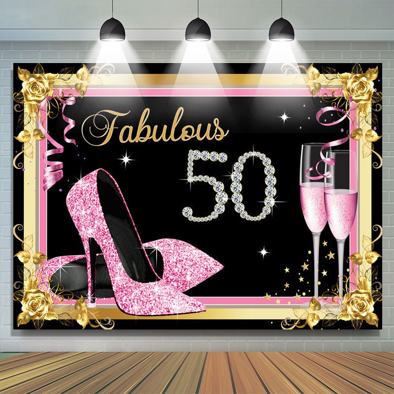 Lofaris Fabulous 50 Pink and Gold Diamonds Birthday Backdrop