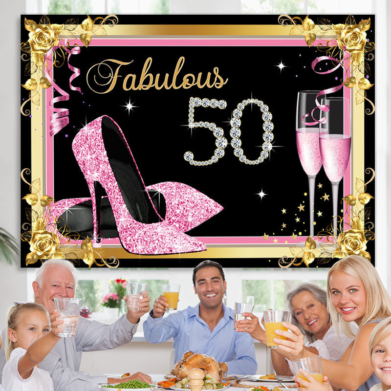 Lofaris Fabulous 50 Pink and Gold Diamonds Birthday Backdrop