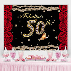 Lofaris Fabulous 50th Rose Pearls Birthday Backdrop for women