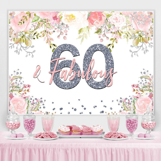 Lofaris Fabulous Pink Floral Happy 60Th Birthday Backdrop