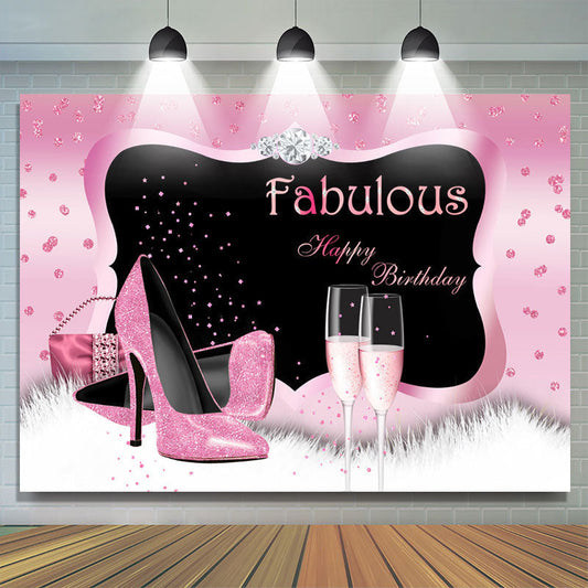 Lofaris Fabulous Pink Glitter Happu Birthday Backdrop For Woman