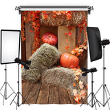 Load image into Gallery viewer, Lofaris Fall Leaves Pumpkin Wooden floor Photo Backdrop