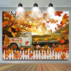 Lofaris Falling Maple Leaf On The Truck Pumpkin Full Backdrop