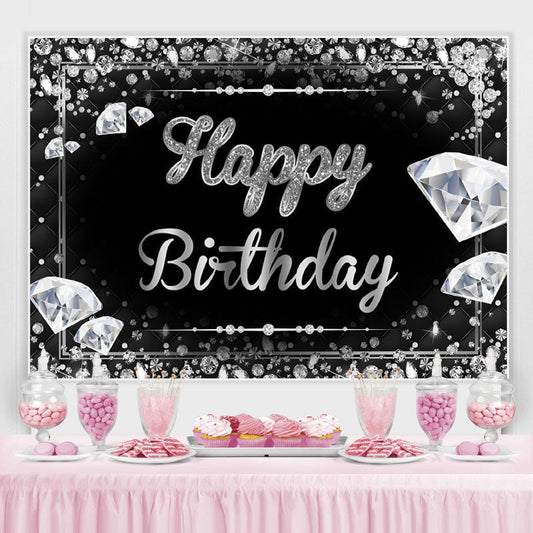 Lofaris Fancy Black and Silver Diamond Happy Birthday Backdrop