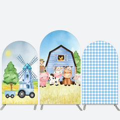 Lofaris Farm Windmill Baby Animal Blue Plaid Arch Backdrop Kit