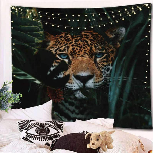 Lofaris Ferocious Leopard 3D Printed Animal Forest Wall Tapestry