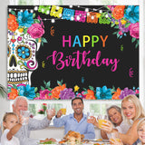 Load image into Gallery viewer, Lofaris Fiesta Day Of Death Flowers Happy Birthday Backdrop