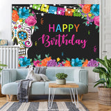 Load image into Gallery viewer, Lofaris Fiesta Day Of Death Flowers Happy Birthday Backdrop