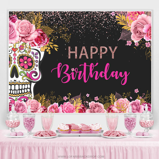 Lofaris Fiesta Day Of Death Themed Happy Birthday Backdrop
