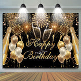 Load image into Gallery viewer, Lofaris Fiesta Glitter Golden Balloon Happy Birthday Backdrop