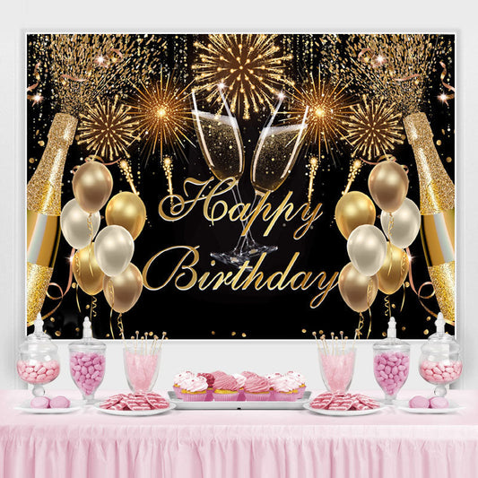Lofaris Fiesta Glitter Golden Balloon Happy Birthday Backdrop