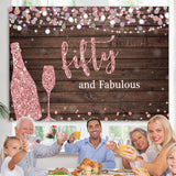 Load image into Gallery viewer, Lofaris Fifty and Fabulous Wooden Pink Boekh Birthday Backdrop