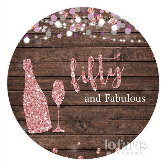 Lofaris Fifty And Fabulous Wooden Pink Circle Birthday Backdrop