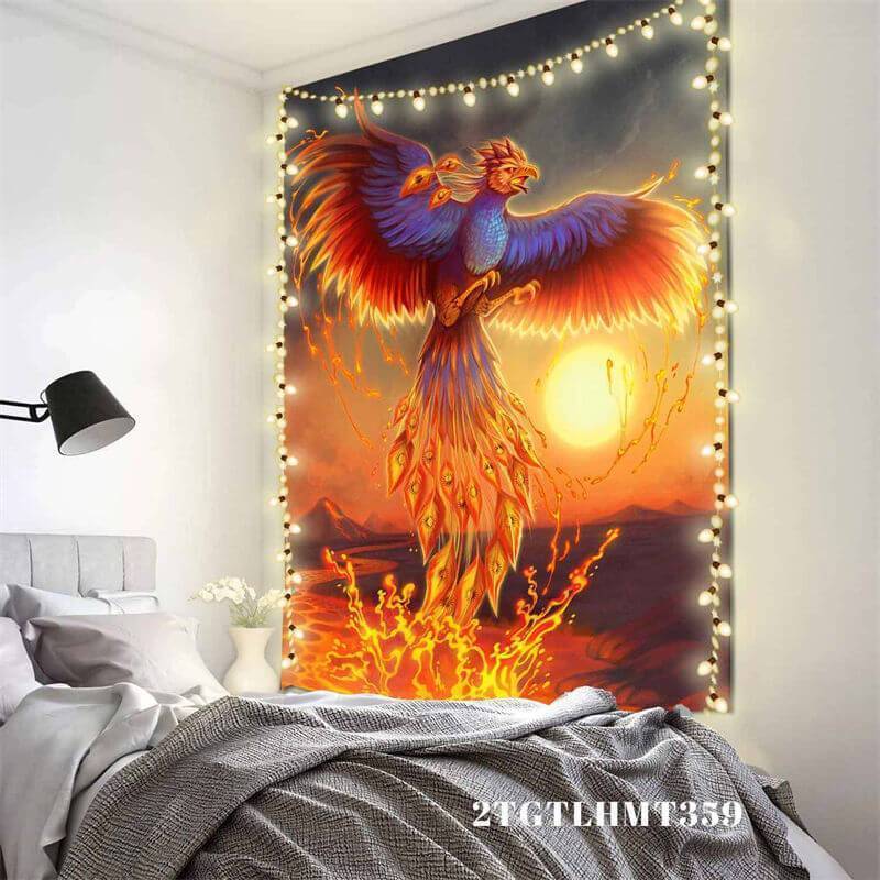 Lofaris Fire Phoenix And Sun Trippy Novelty Animal Wall Tapestry
