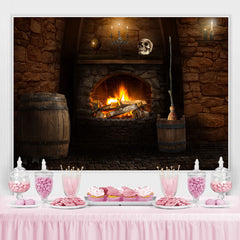 Lofaris Fireplace and the Skull Scary Halloween Party Backdrop