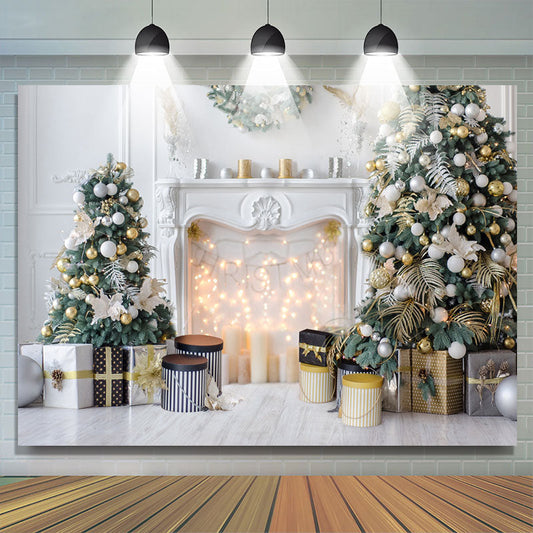 Lofaris Fireplace Christmas Tree Light White Party Backdrop