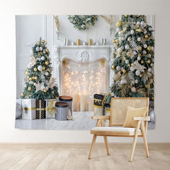 Lofaris Fireplace Christmas Tree Light White Party Backdrop