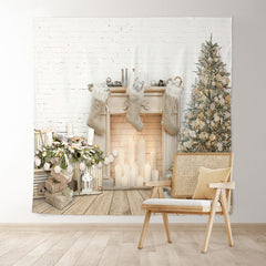 Lofaris Fireplace Christmas Tree White Wall Backdrop for Party