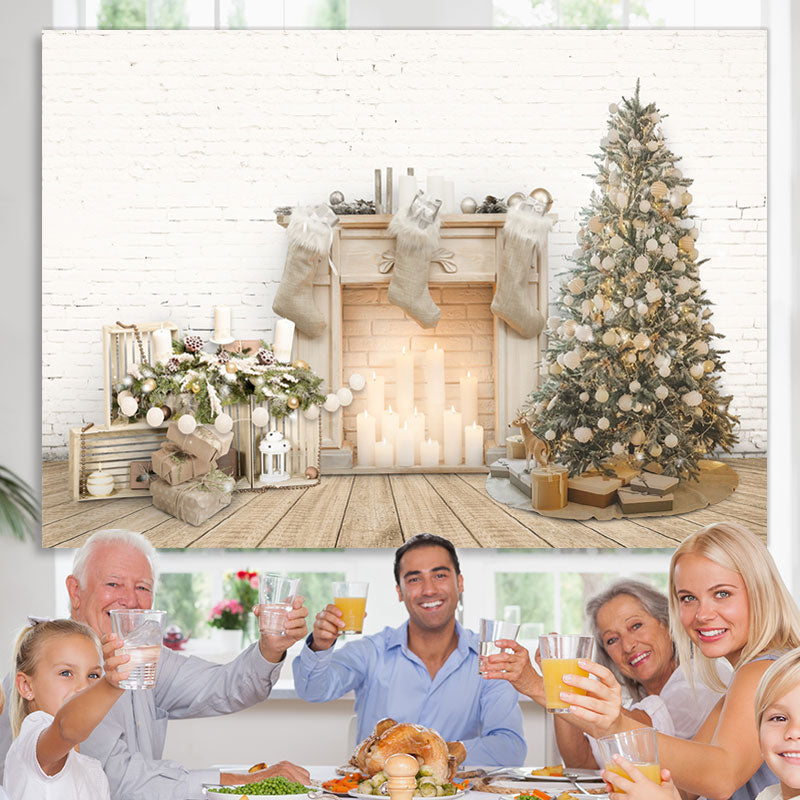 Lofaris Fireplace Christmas Tree White Wall Backdrop for Party