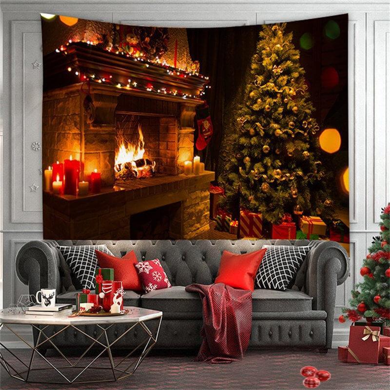 Lofaris Fireplace Merry Christmas Tree Family Wall Tapestry