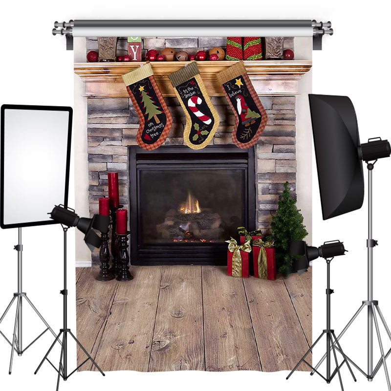 Lofaris Fireplace Wall Christmas Socks Photoshoot Backdrop