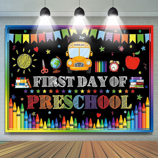 Lofaris First Day Of Preschool Black Back To School Backdrop