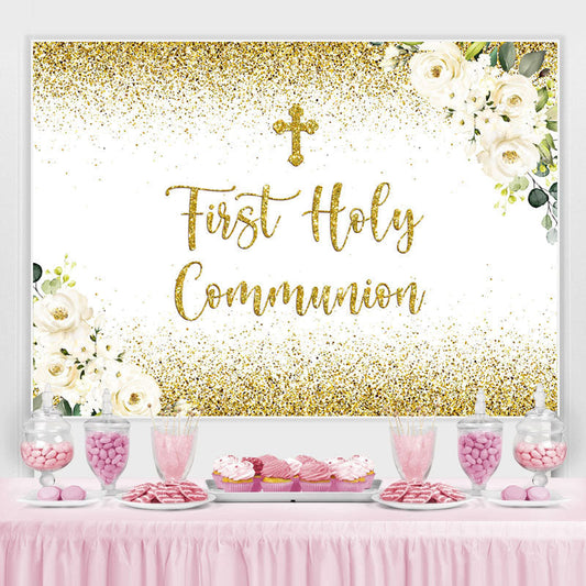 Lofaris First Holy Communion Golden Bokeh Backdrop for Kids