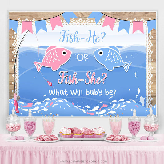 Lofaris Fish He Or She What Will Baby Be Theme Shower Backdrop