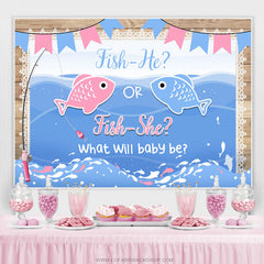 Lofaris Fish He Or She What Will Baby Be Theme Shower Backdrop
