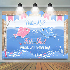 Lofaris Fish He Or She What Will Baby Be Theme Shower Backdrop