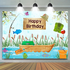 Lofaris Fish On The Boat In River Happy Birthday Backdrop