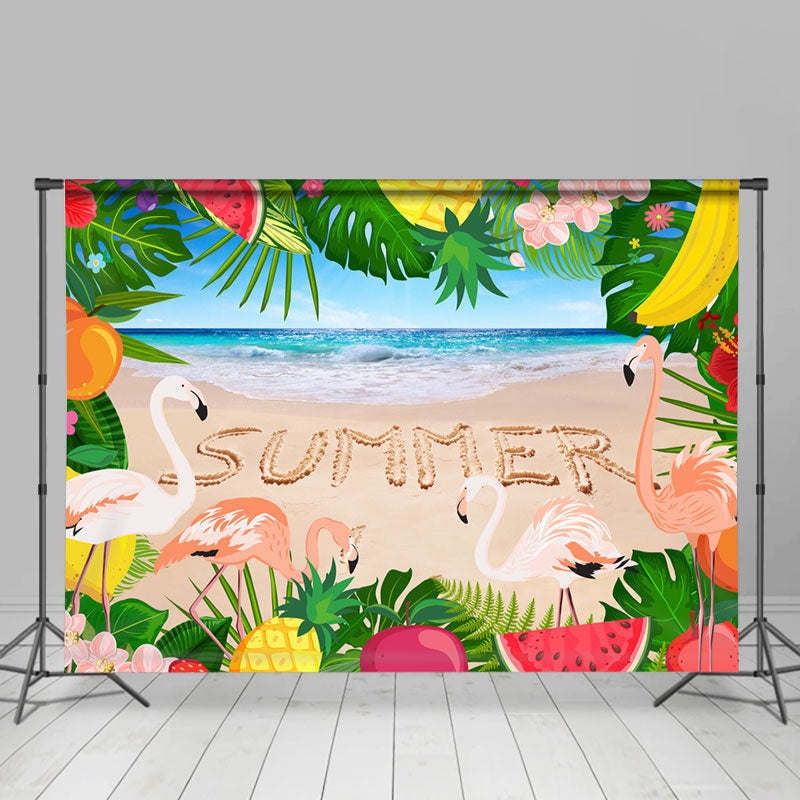 Lofaris Flamingos And Fruits Monstera Beach Summer Backdrop
