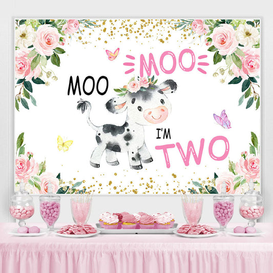 Lofaris Floral And A Cow With Butterfly Happy 2Nd Birthday