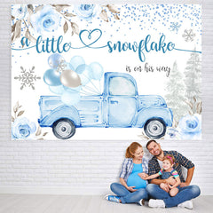 Lofaris Floral And Blue Truck With Balloon Baby Shower Backdrop
