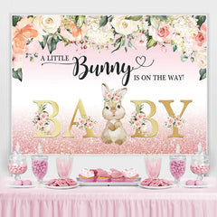 Lofaris Floral And Bunny Pink Glitter Girls Baby Shower Backdrop