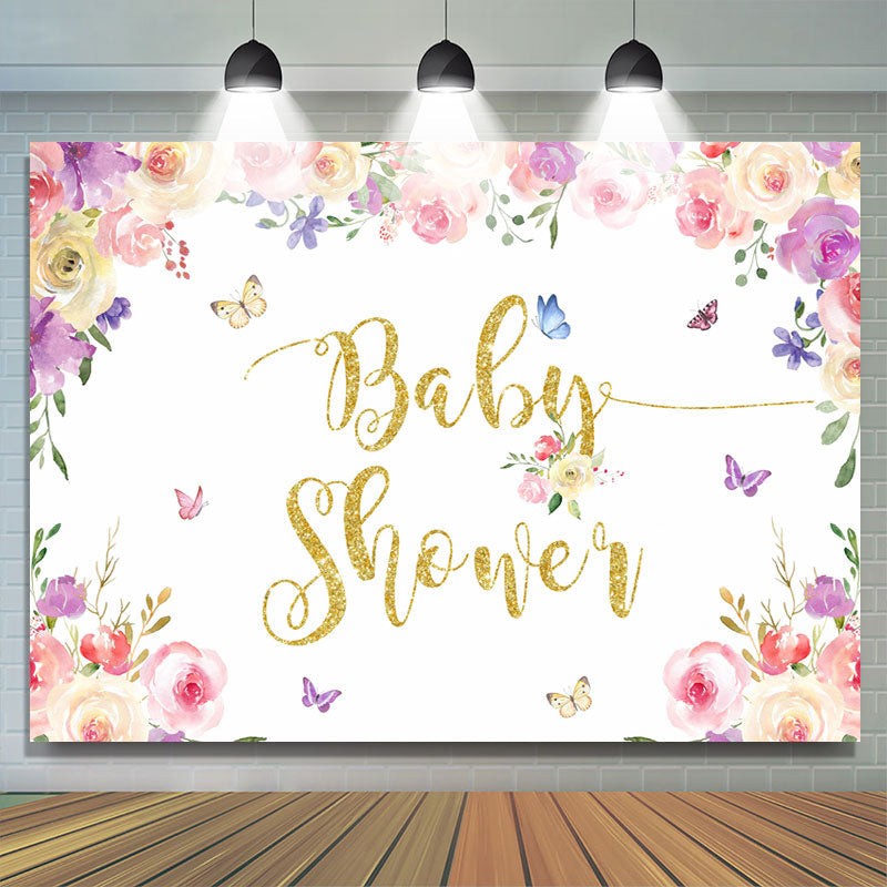 Lofaris Floral And Butterfly Glitter One Baby Shower Backdrop