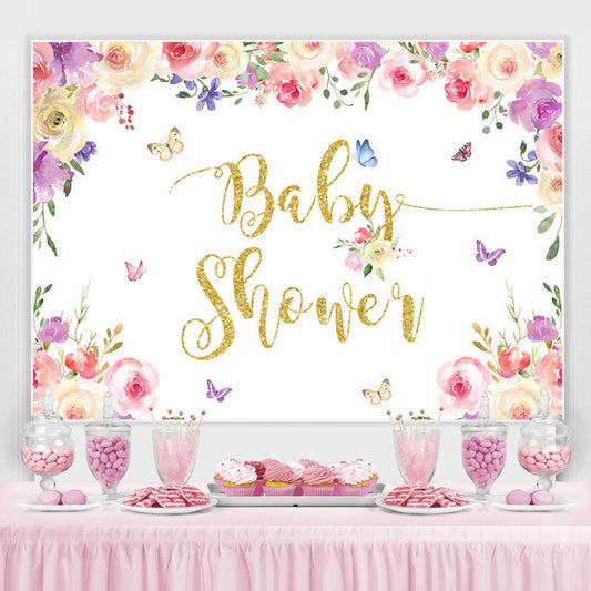 Lofaris Floral And Butterfly Glitter One Baby Shower Backdrop