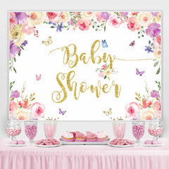 Lofaris Floral And Butterfly Glitter One Baby Shower Backdrop