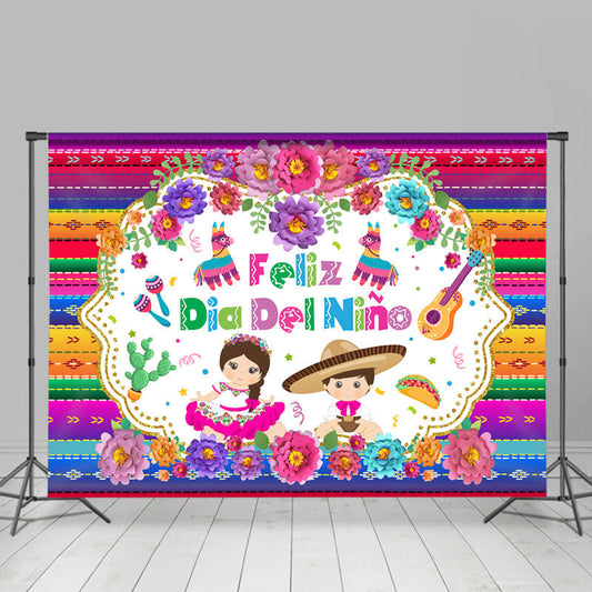 Lofaris Floral And Colorful Feliz Dia Del Nino Backdrop