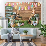 Load image into Gallery viewer, Lofaris Floral And Cute Rabbit Wooden Happy Easter Day Backdrop