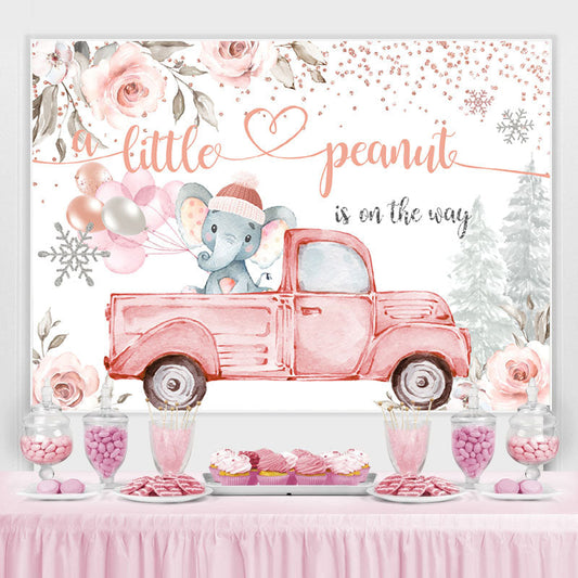 Lofaris Floral And Elephant On The Truck Baby Shower Backdrop