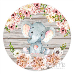 Lofaris Floral And Elephant Wood Baby Shower Round Backdrop