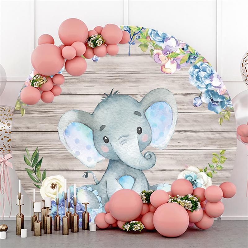 Lofaris Floral And Elephant Wood Circle Baby Shower Backdrop