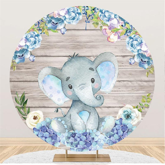 Lofaris Floral And Elephant Wood Circle Baby Shower Backdrop