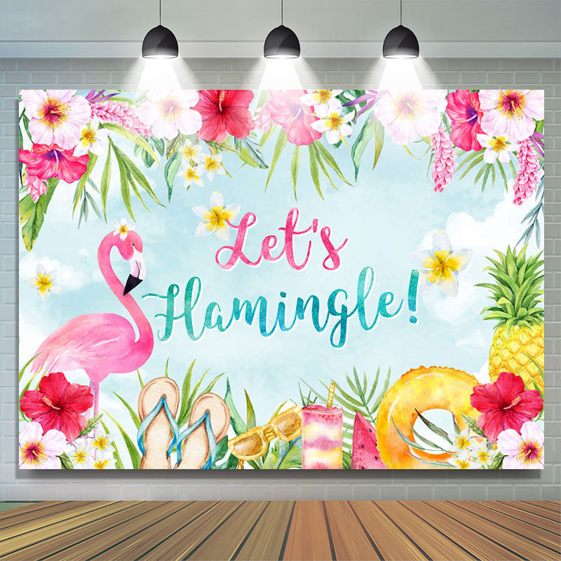 Lofaris Floral And Flamingo Lets Hamingle Birthday Backdrop