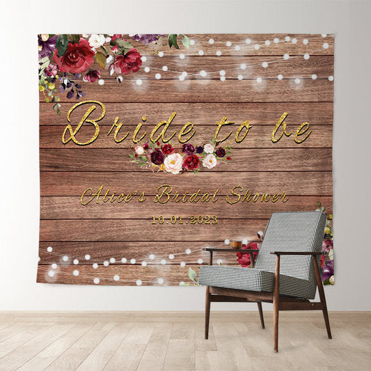 Lofaris Floral And Glitter Bokeh Wooden Bridal Shower Backdrop